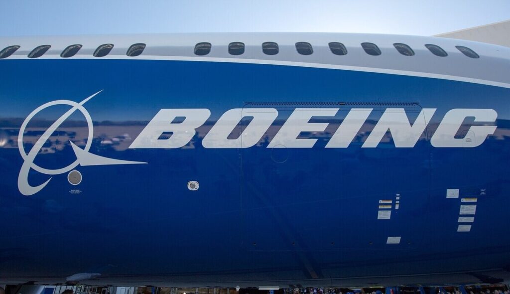 Boeing logo on side of 787 Dreamliner